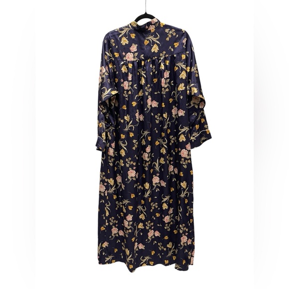 Christian Dior Vintage Silk Satin Flower Nightgown Pajamas Kimono Robe Blue - Picture 4 of 9